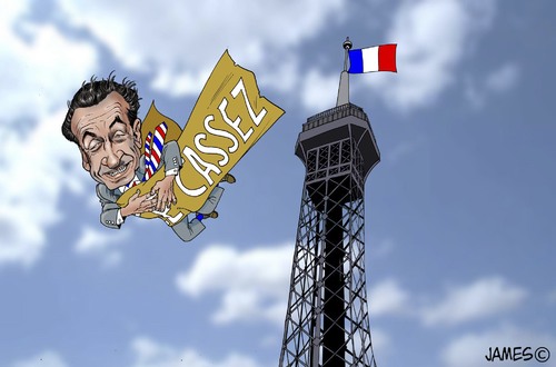 Cartoon: Le martyr populiste (medium) by JAMEScartoons tagged carton,martyr,heroe,francia,sarkozy