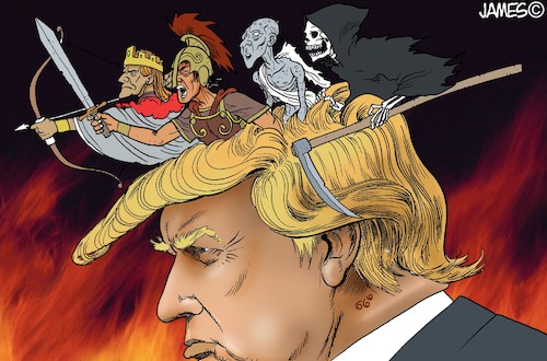 Cartoon: Los 4 Jinetes y el Apocalipsis (medium) by JAMEScartoons tagged apocalipsis,donald,trump,guerra