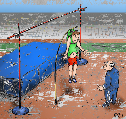 Cartoon: Er ging zum Rekord (medium) by Back tagged sport,niederlage,malheur,stabhochsprung,leichtathletik