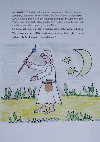 Cartoon: HESEKIEL  Mann mit TINTENFASS (medium) by skätschup tagged bibel,hesekiel,mann,tintenfass,markieren