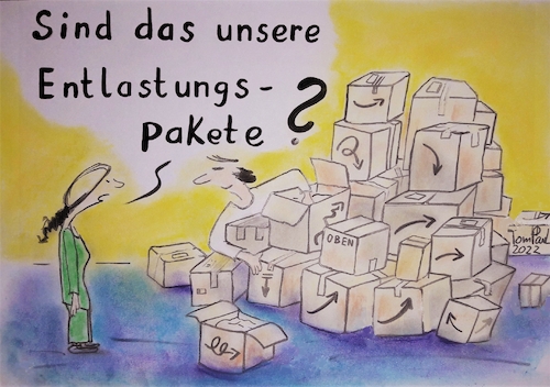 Cartoon: Die Entlastungspakete kommen (medium) by TomPauLeser tagged entlastungspaket,entlastungspakete,pakete,paket