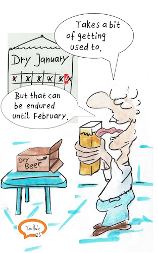 Cartoon: Dry January (medium) by TomPauLeser tagged dry,january,beer,alcohol,package,cardboard,boxes,anti,alcoholic,drink