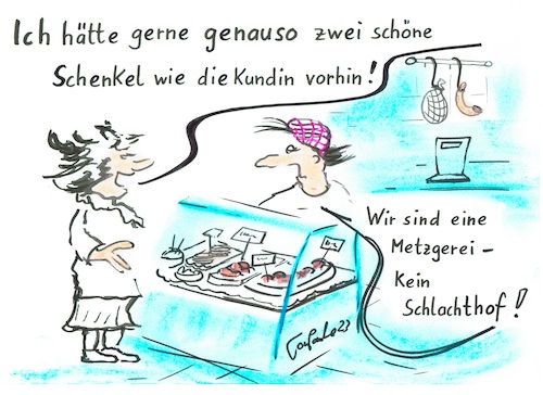 Cartoon: Schöne Schenkel (medium) by TomPauLeser tagged schöne,schenkel,metzgerei,fleischware