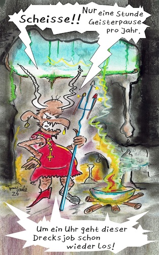 Cartoon: Silvester Geisterpause (medium) by TomPauLeser tagged silvester,geisterpause,teufel,geister,geistervertreibung,vertreibung,feuerwerk,silvesterrakete,rakete,knaller,böller,hölle,höllenfeuer,hörner,teufelshörner,dreizack,kreuz,stalagtit,stalagmit,feuerschale,job,drecksjob,arbeit