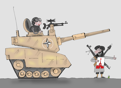 Cartoon: fellow traveler (medium) by Tarasenko  Valeri tagged tank,war,campaign,ally,attack