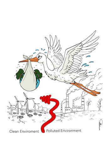 Cartoon: The Environment (medium) by sally cartoonist tagged comparison,earth,climate,clean,polluted,environment,electricity,comparison,earth,climate,clean,polluted,environment,electricity
