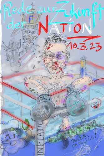 Cartoon: Rede zur Zukunft der Nation (medium) by grpe tagged österreich,rede,zukunft,kanzler,nehammer,boxring