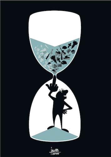 Cartoon: Fuck War (medium) by Büro für gehobenen Unfug tagged sanduhr,krieg,mittelfinger,rüstung