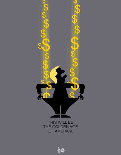 Cartoon: This will be the golden age ... (medium) by Büro für gehobenen Unfug tagged trump,america,usa,money,dollar