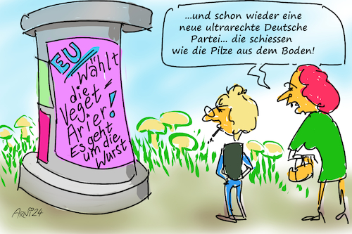 Cartoon: Rechts gebrüsselt? (medium) by Arni tagged eu,parlament,brüssel,regierung,beeinflussung,abgeordneter,wahl,parteien,rechts,rechte,ultra,posten,pöstchen,pilze,champignons