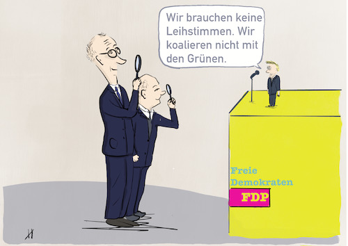 Cartoon: Keine Leihstimmen keine Grünen (medium) by Gabi Horvath tagged fdp,parteitag,keine,leihstimmen,koalition,grüne,wahlen,lindner,fdp,parteitag,keine,leihstimmen,koalition,grüne,wahlen,lindner