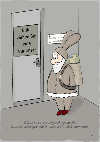 Cartoon: Quereinsteiger 2- Osterhase (medium) by Gabi Horvath tagged rollentausch,fachkräftenangel,quereinsteiger,seiteneinsteiger,ostern,osterhase