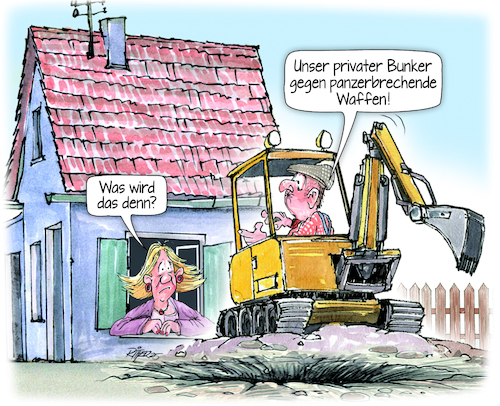Cartoon: Privater Bunker (medium) by Ritter-Cartoons tagged kriegerische,konflikte,bunker,krieg,drohnen,panzerbrechende,waffen,kriegerische,konflikte,bunker,krieg,drohnen,panzerbrechende,waffen