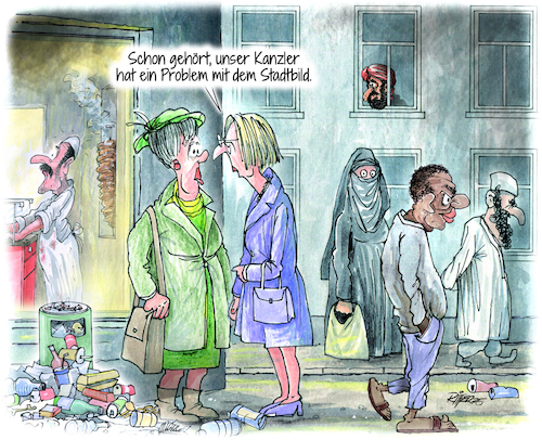 Cartoon: Stadtbild (medium) by Ritter-Cartoons tagged kanzler,merz,verbreitet,angst,und,schrecken,cartoon,pressekarikatur,berthold,ritter,karikatur,pressezeichnung,kanzler,merz,verbreitet,angst,und,schrecken,cartoon,pressekarikatur,berthold,ritter,karikatur,pressezeichnung