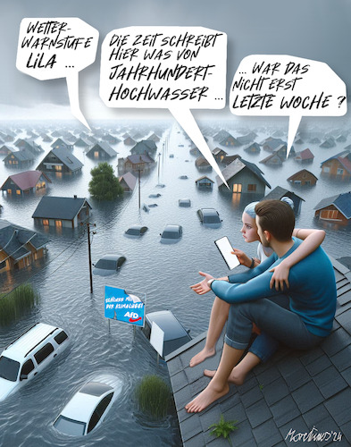 Cartoon: Jahrhunderthochwasser 2 (medium) by MorituruS tagged jahrhunderthochwasser,hochwasserlage,bayern,einsatzkräfte,freistaat,überflutet,hochwasser,schlauchboot,einsatz,wasser,ohne,ende,kampf,feuerwehr,rettungsdienste,freiwillige,flut,folgen,unwetter,dammbruch,lebensgefährlich,verletzt,einschränkungen,durch,überflutungen,gewitter,fahrbahnen,überspült,evakuierung,schild,im,regen,regenfälle,starkregen,starkregenereignis,erhebliche,niederschläge,katastrophenfall,pegelstand,der,donau,hochwassergebiet,sperrungen,karikatur,cartoon,moriturus