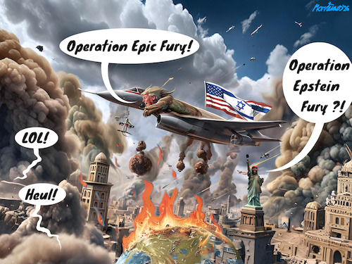 Cartoon: Operation Epic Epstein Files (medium) by MorituruS tagged us,präsident,donald,trump,usa,israel,benjamin,netanjahu,streitkräfte,kampfeinsatz,angriff,iran,iranisches,volk,langstreckenraketen,raketenindustrie,zerstört,atombombe,khamenei,ayatollah,tod,board,of,peace,friedensrat,zukunft,völkerrecht,ölreserven,handelsrouten,hormus,schifffahrtswege,europa,politiker,republikaner,epstein,files,demokraten,deal,vereinte,nationen,amerika,friedensnobelpreis,cartoon,karikatur,moriturus