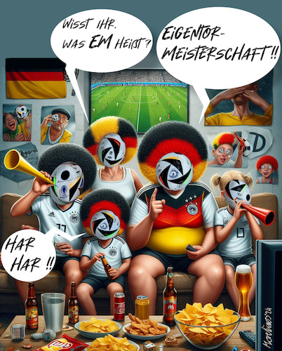 Cartoon: Wer wird Eigentorschützenkönig? (medium) by MorituruS tagged em,euro,fußball,turnier,torschützen,eigentor,selbst,verschuldete,treffer,spielentscheidend,rekord,antonio,rüdiger,maximilian,wöber,robin,hranac,klaus,gjasula,fabian,schär,cartoon,karikatur,moriturus