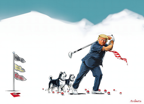 Cartoon: Zu weit ausgeholt! (medium) by MorituruS tagged us,präsident,donald,trump,grönland,zukunft,übernahme,annexion,usa,nato,stützpunkte,drohung,intervention,völkerrecht,rohstoffe,seltene,erden,arktis,ölreserven,handelsrouten,schifffahrtswege,europa,königreich,dänemark,kauf,insel,erwerb,abkommen,sicherheit,gewährleistung,nuuk,kopenhagen,ministerpräsidentin,mette,frederiksen,könig,frederik,deal,nobelpreis,medaille,nobelkomitee,oslo,zölle,militär,demokratie,autokratie,diktatur,cartoon,selbstbestimmung,freiheit,karikatur,moriturus