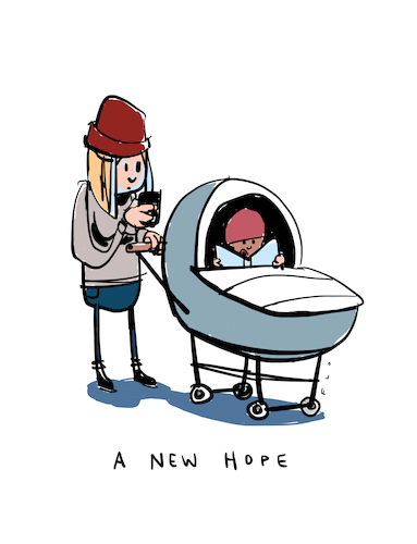 Cartoon: A new hope (medium) by F L O tagged hope,reading,books,social,media,children,baby,hope,reading,books,social,media,children,baby