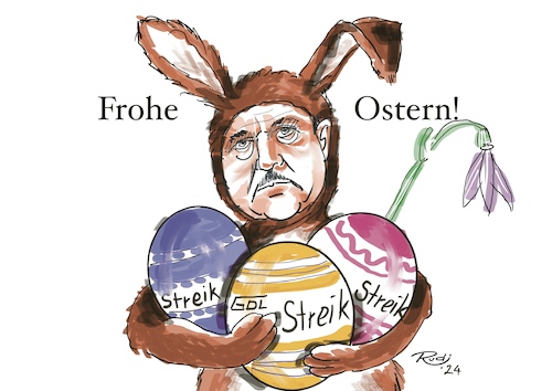 Cartoon: Frohe Ostern! (medium) by Rudissketchbook tagged streik,gdl,lokführer,wesselski,ostern,gewerkschaften