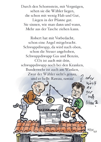 Cartoon: Robert und Olaf (medium) by Rudissketchbook tagged wahlkampf25,brd,olaf,scholz,robert,habeck,spd,die,grünen,heizungsgesetz,co2,steuer,krankenkasse,bundeswehr,renten,schulden,erbschaftssteuer,geld,existenz