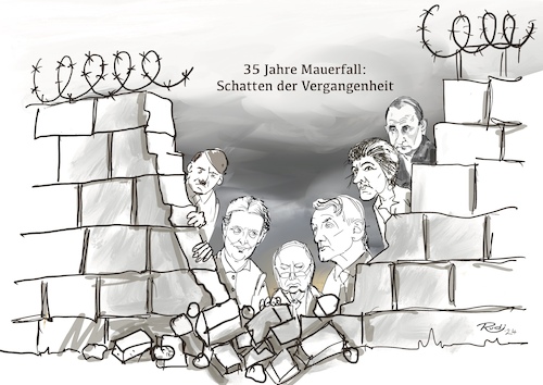 Cartoon: Schatten der Vergangenheit (medium) by Rudissketchbook tagged mauerfall,35,jahre,schatten,rechtsextrem,fanatismus,osten,gefahr,demokratie,extremismus