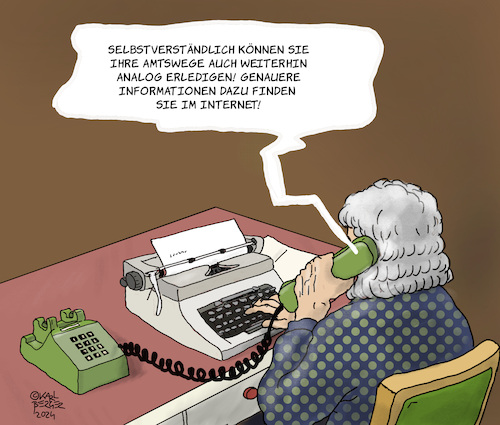 Cartoon: Analoge Amtswege (medium) by Karl Berger tagged digitalisierung,analog,amtswege,ausschluß,digitalisierung,analog,amtswege,ausschluß