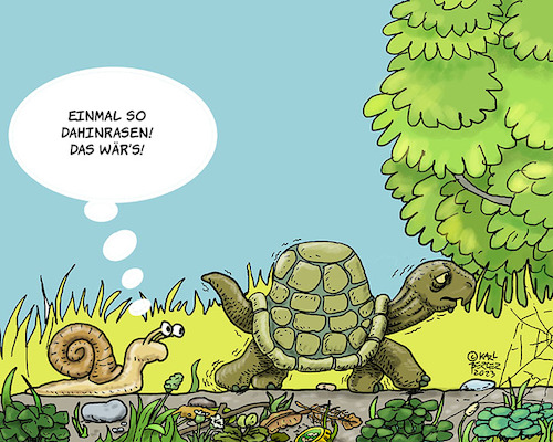 Cartoon: Das wär es! (medium) by Karl Berger tagged schildkröte,schnecke,tempo,relativität,träume