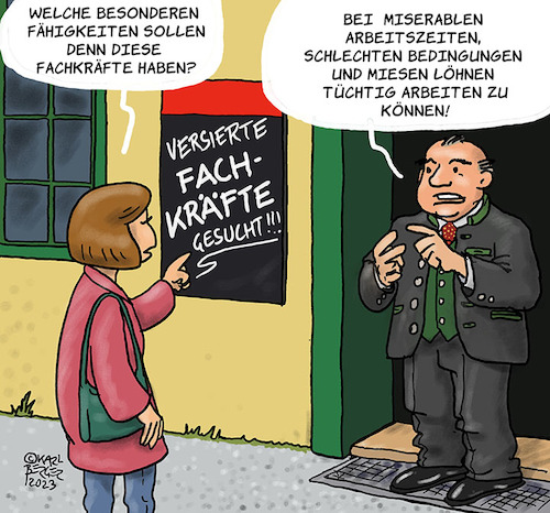 Cartoon: Fachkräfte gesucht (medium) by Karl Berger tagged fachkräftemangel,arbeitslosigkeit,qualifizierung,ausbeutung
