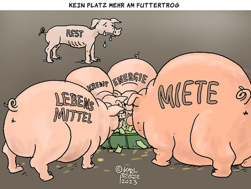 Cartoon: Futtertrog (medium) by Karl Berger tagged teuerung,inflation,miete,lebensmittel,energie,kredite