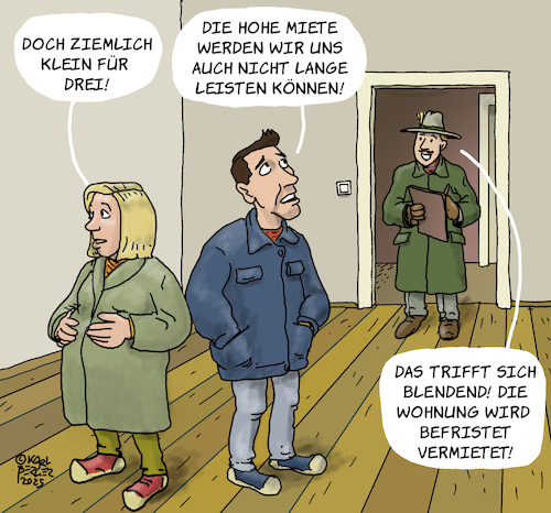 Cartoon: Mietwahnsinn (medium) by Karl Berger tagged wohnen,mieten,befristungen,mietwucher,wohnen,mieten,befristungen,mietwucher