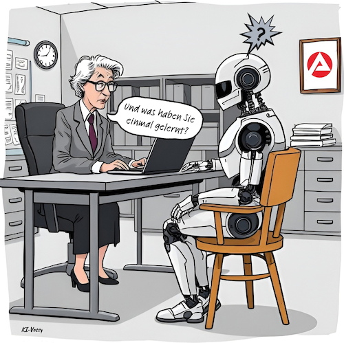 Cartoon: Arbeitslose KI (medium) by A Human tagged ki,arbeitslosigkeit,arbeitsagentur,roboter,arbeitslos,arbeitsloser,bürgergeld,künstliche,intelligenz,beratung,agentur,für,arbeit,arbeitsamt,ki,arbeitslosigkeit,arbeitsagentur,roboter,arbeitslos,arbeitsloser,bürgergeld,künstliche,intelligenz,beratung,agentur,für,arbeit
