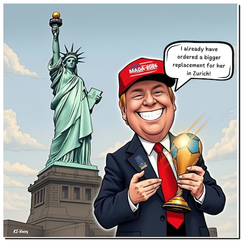 Cartoon: Best buddies (medium) by A Human tagged trump,infantino,usa,mexico,mexiko,kanada,canada,zurich,zürich,schweiz,switzerlan,fifa,sport,politics,politik,libertystatue,freiheitsstatue,maga,2026,pokal,cup,soccer,football,wm,worldcup,trump,infantino,usa,mexico,mexiko,kanada,canada,zurich,zürich,schweiz,switzerlan,fifa,sport,politics,politik,libertystatue,freiheitsstatue