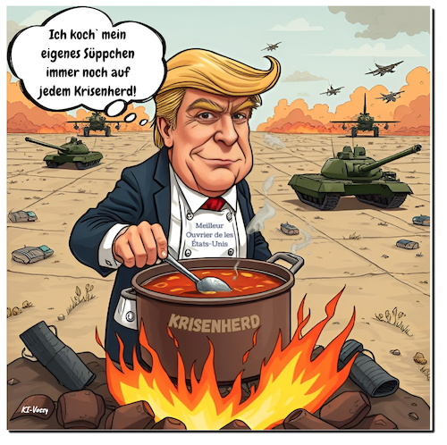 Cartoon: Krisenkoch (medium) by A Human tagged trump,usa,krieg,suppe,süppchen,auslöffeln,israel,iran,nahost,ölkrise,krise,krisenherd,koch,chefkoch,trump,usa,krieg,suppe,süppchen,auslöffeln,israel,iran,nahost,ölkrise,krise,krisenherd