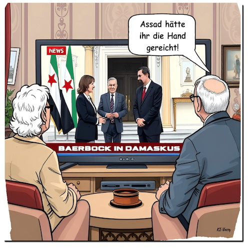 Cartoon: Kein Handschlag (medium) by A Human tagged annalena,baerbock,syrien,handschlag,damaskus,außenministerin,arabisch,ausschlagen,verweigern,frauen,assad,scharaa,annalena,baerbock,syrien,handschlag,damaskus,außenministerin,arabisch,ausschlagen,verweigern,frauen