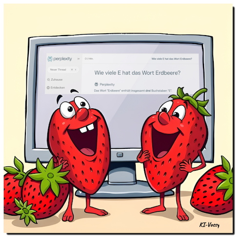 Cartoon: KI-Erdbere (medium) by A Human tagged ki,ai,chatgpt,perplexity,erdbeeren,strawberry,token,llm,ki,ai,chatgpt,perplexity,erdbeeren,strawberry,token,llm