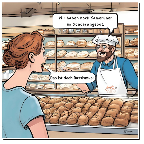 Cartoon: Rassismus im Kuchen (medium) by A Human tagged rassismus,gebäck,kuchen,kameruner,mohrenkopf,sachsen,dresden,bäckerei,geschmack,krapfen,fett,kaiserzeit,tradition,spezialität,rassismus,gebäck,kuchen,kameruner,mohrenkopf,sachsen,dresden,bäckerei,geschmack,krapfen,fett,kaiserzeit,tradition,spezialität