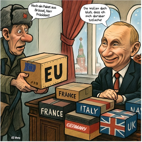 Cartoon: Sanktionspaketelieferando (medium) by A Human tagged europäische,union,eu,russland,ukraine,putin,sanktion,sanktionen,sanktionspaket,sanktionspakete,paket,pakete,krieg,friede,frieden,kriege,kriegswirtschaft,lieferando,deutschland,merz,europäische,union,eu,russland,ukraine,putin,sanktion,sanktionen,sanktionspaket,sanktionspakete,paket,pakete,krieg,friede,frieden,kriege,kriegswirtschaft,lieferando,deutschland,merz