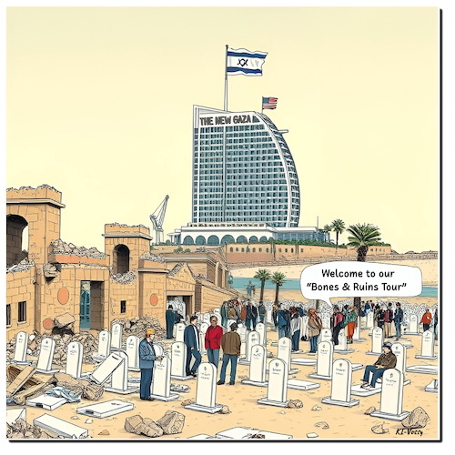 Cartoon: The new Gaza (medium) by A Human tagged peace,palastine,trump,gaza,usa,israel,netanjahu,war,tourism,peace,palastine,trump,gaza,usa,israel,netanjahu,war,tourism