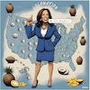 Cartoon: Blue Coconution (small) by A Human tagged kamala,harris,democrat,democrats,blue,republican,republicans,red,coconut,coconuts,usa,whitehouse,president,presidency,midterm,election,seats,biden,bbc