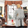 Cartoon: Don the Decorator (small) by A Human tagged republikaner,hakenkreuz,taylor,flagge,usa,washington,trump,republicans,meeting,flag,us,swastika,motif,republican,cross,right,wing,politiker,weiße,haus,decoration,decorations,decorator,paint,brown