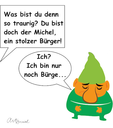 Cartoon: Der geknickte Michel (medium) by ArtyFicial tagged deutscher,michel,bürger,bürge,mai,2025