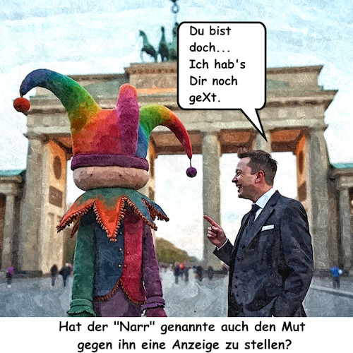 Cartoon: Der Musk und der Narr genannte (medium) by ArtyFicial tagged musk,scholz,habeck,narr,anzeige,paragraph,188,stgb,der