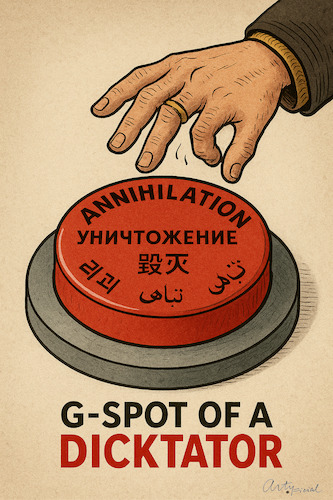 Cartoon: DO NOT TOUCH (medium) by ArtyFicial tagged nuclear,atom,power,weapon,ultimate,death,destruction,annihilation,danger,thread,libido,enhancer,abyss,worldwar,world,war