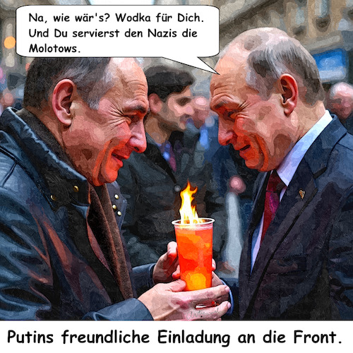 Cartoon: Einiges Russland (medium) by ArtyFicial tagged rekrutierung,alkoholiker,obdachlose,russland,krieg,armee,streitkräfte
