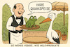 Cartoon: Empfehlung des Hauses (small) by ArtyFicial tagged vegan,veganer,storch,kellern,gartenrestaurant,gartenlokal,garen,restaurant,lokal,hals,frosch,quak,quark
