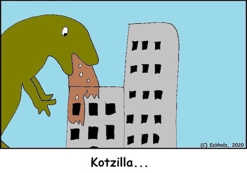 Cartoon: Kotzilla... (medium) by Kruscha tagged kotzilla,godzilla,filmmonster,parodie,satire,persiflage,wortspiel,kotzen,erbrechen