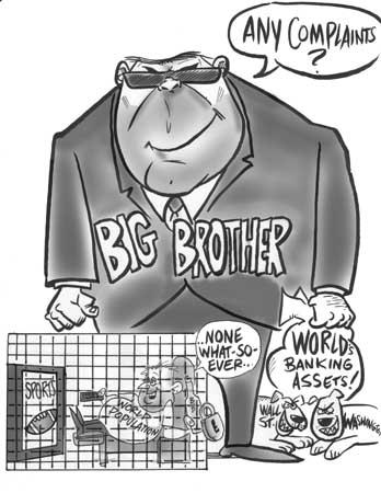 Cartoon: Big Brother (medium) by Steve Nyman tagged big,brother,wall,street,washington,world,banks