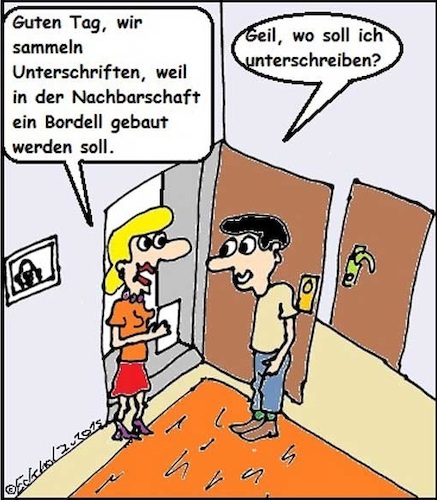 Cartoon: Unterschriftenaktion... (medium) by SMK tagged unterschriftenaktion,gesellschaft,mann,frau,bordell,nachbarschaft