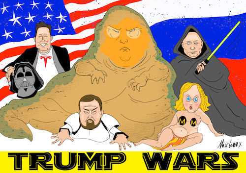 Cartoon: Trump Wars (medium) by Nicocomix tagged donald,trump,putin,elon,musk,zelensky,vance,usa,america,russia,ukraine,star,war,carnival